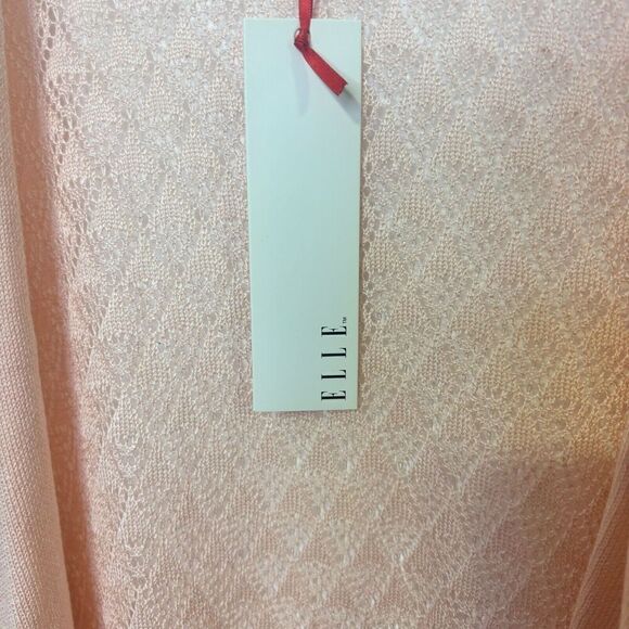 NWT Elle Womens Open Front Cardigan Sweater Medium in Peach Pink Back Crochet - Picture 7 of 11